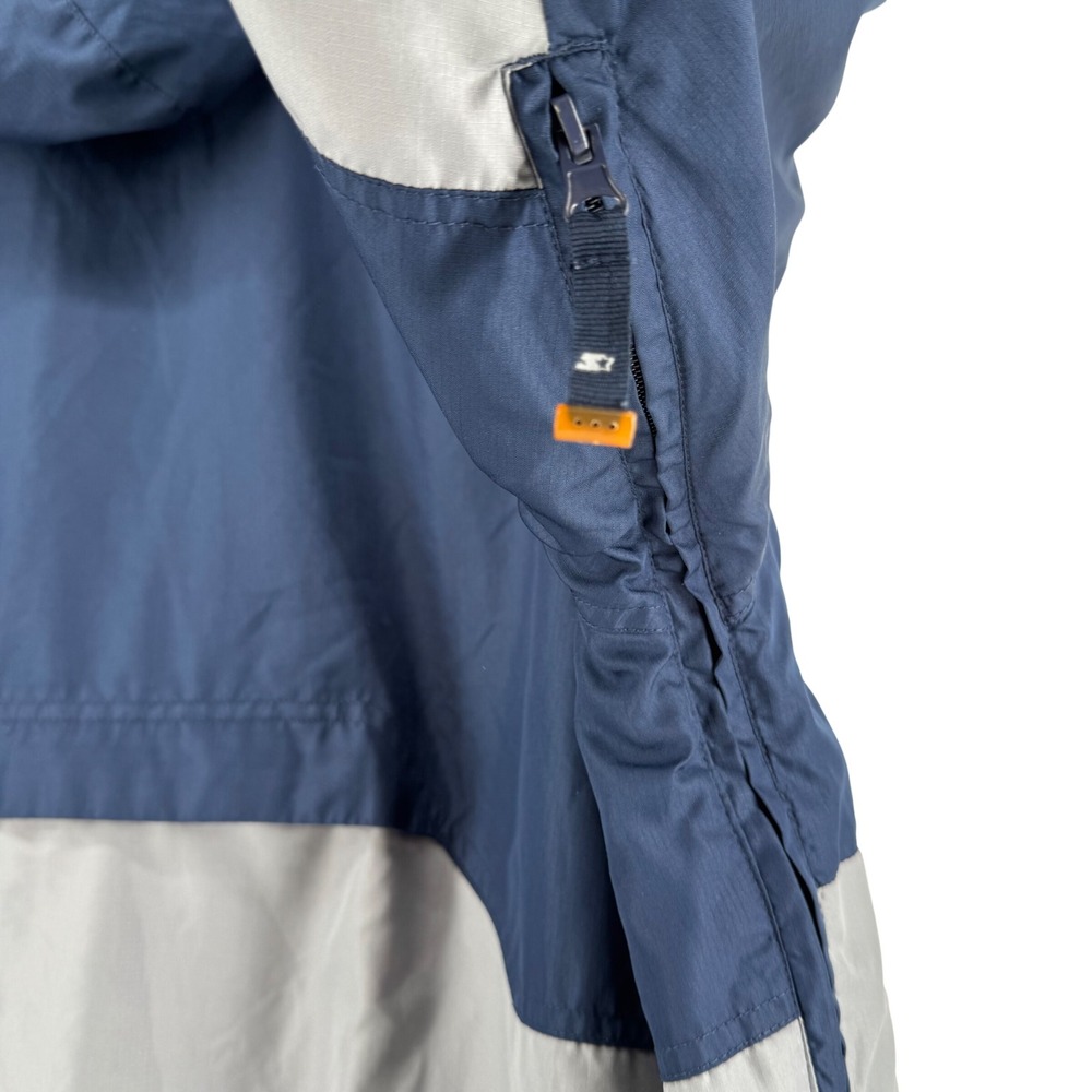 VTG Starter Hooded Windbreaker Jacket Men 3XL Navy Blue Grey Fleece Lined Sporty - Picture 12 of 16